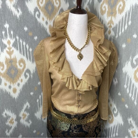 Ralph Lauren Collection * Y2K Brass Cuban Chain Link Double Wrap ID Plaque Belt - Picture 4 of 15